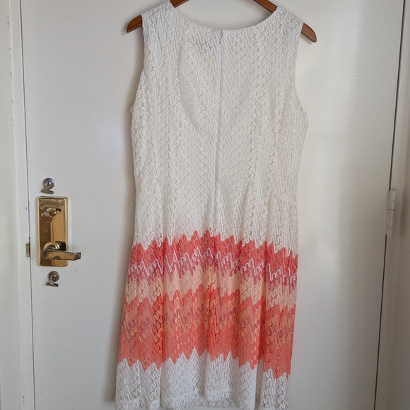 R&K Lace Sleeveless Pink Peach White Chevron Midi Dress 16 - Picture 9 of 16